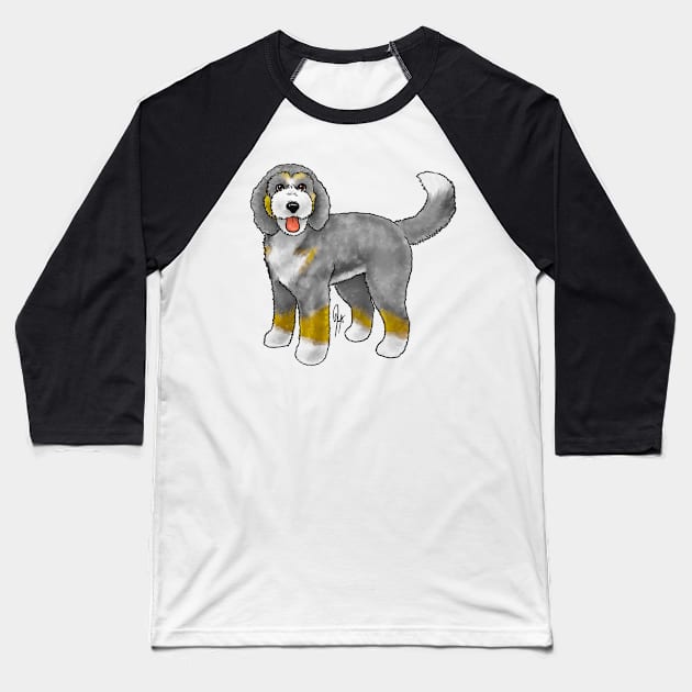 Dog - Bernadoodle - Tricolor Gray and Brown Baseball T-Shirt by Jen's Dogs Custom Gifts and Designs